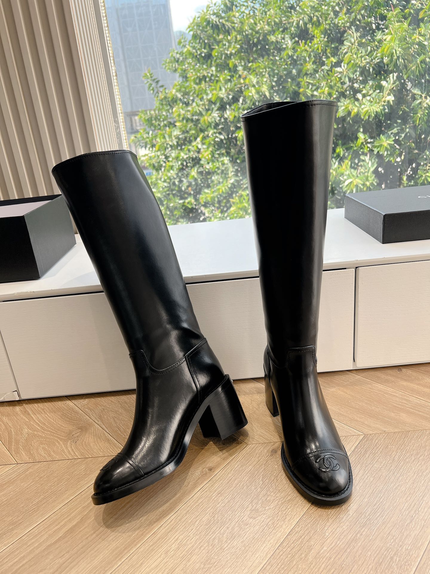 CC High Boots Black Calfskin