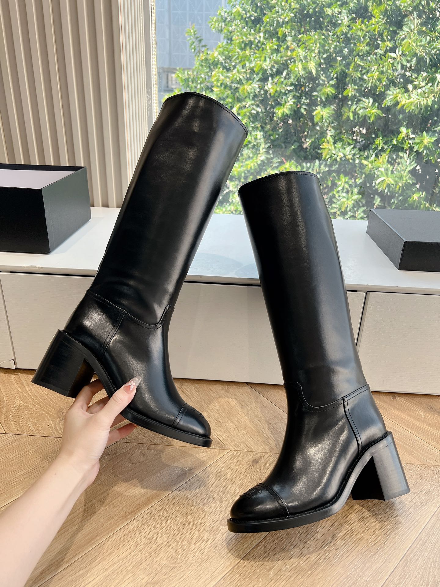 CC High Boots Black Calfskin