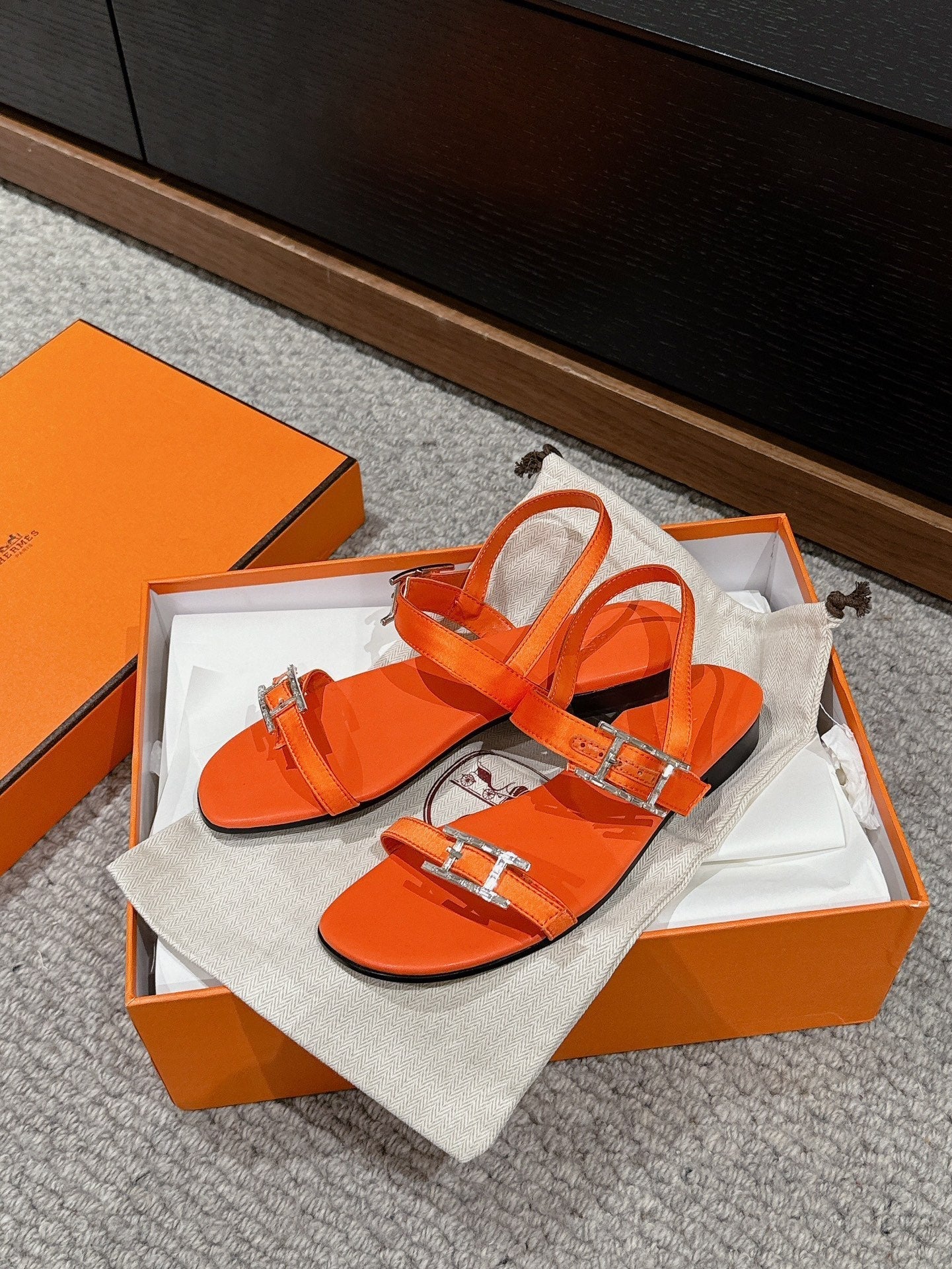 Women Roman Sandal Orange Calfskin