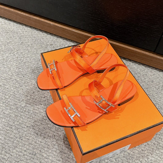 Women Roman Sandal Orange Calfskin