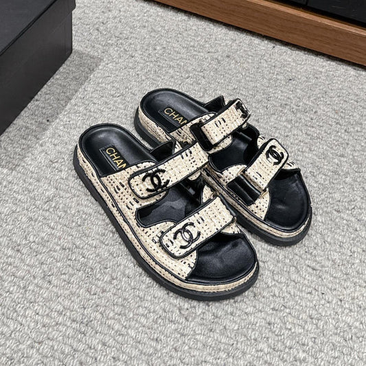 cc dad sandals mule cream black calfskin