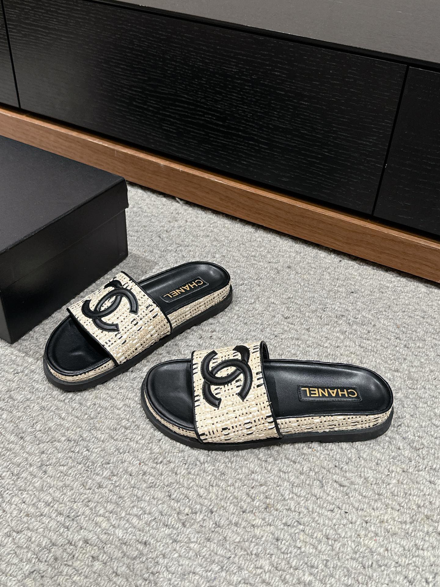 cc dad sandals mule cream black calfskin