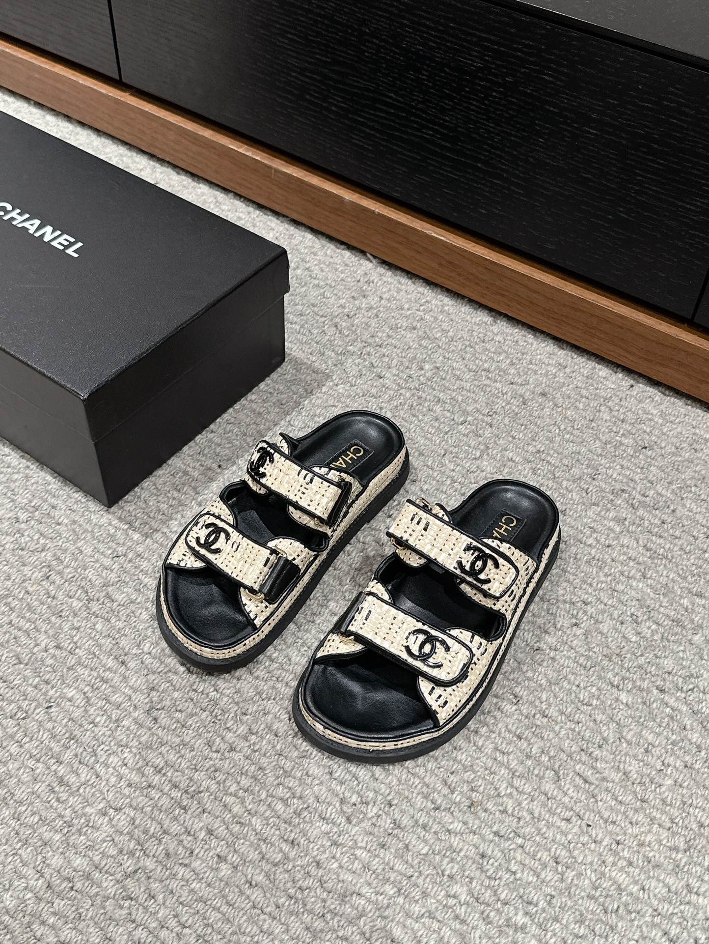 cc dad sandals mule cream black calfskin