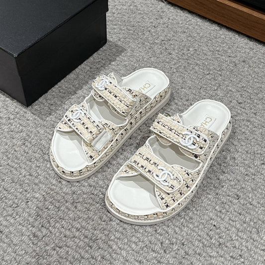 cc dad sandals mule cream raffia canvas