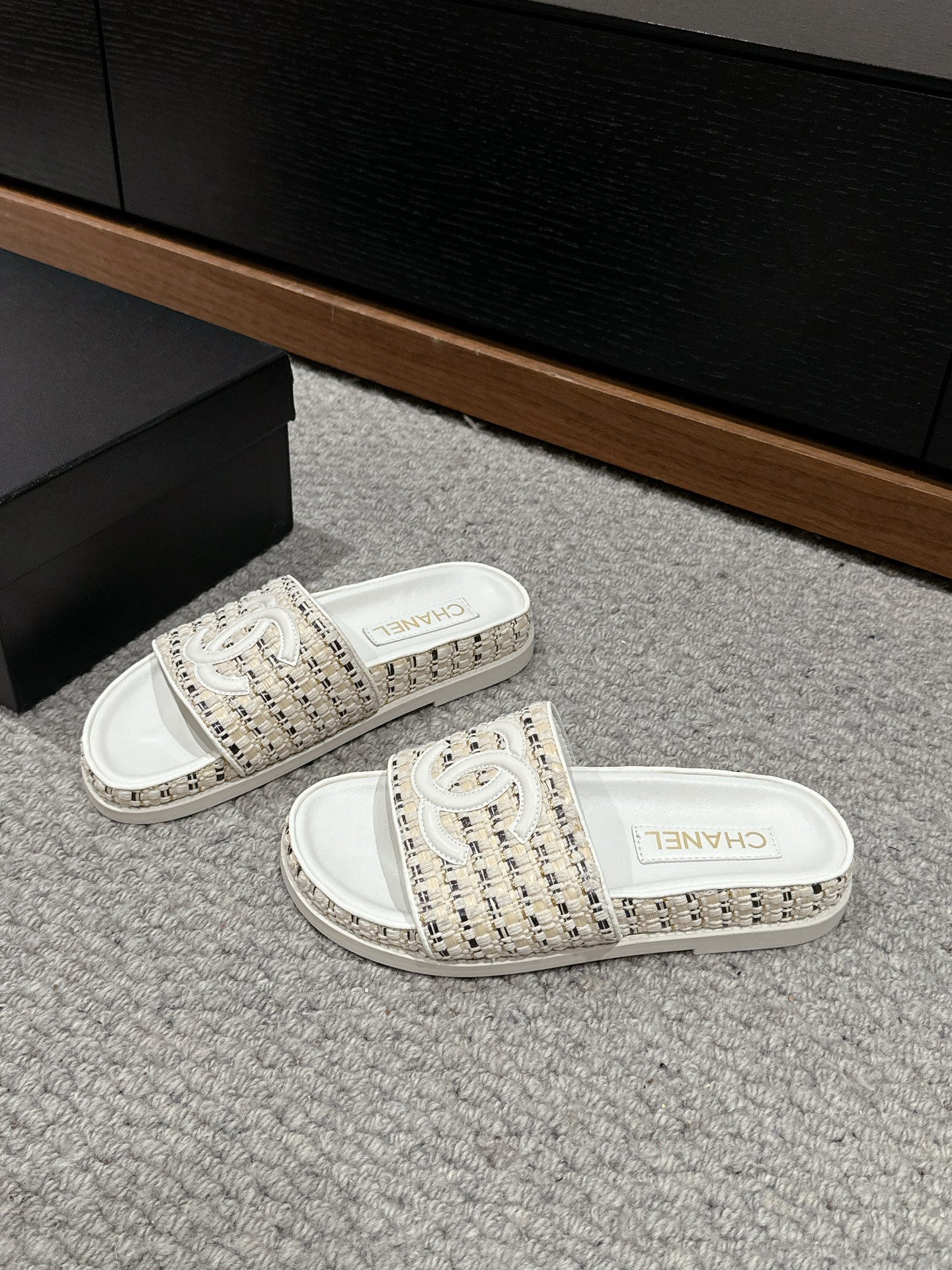 cc dad sandals mule cream raffia canvas