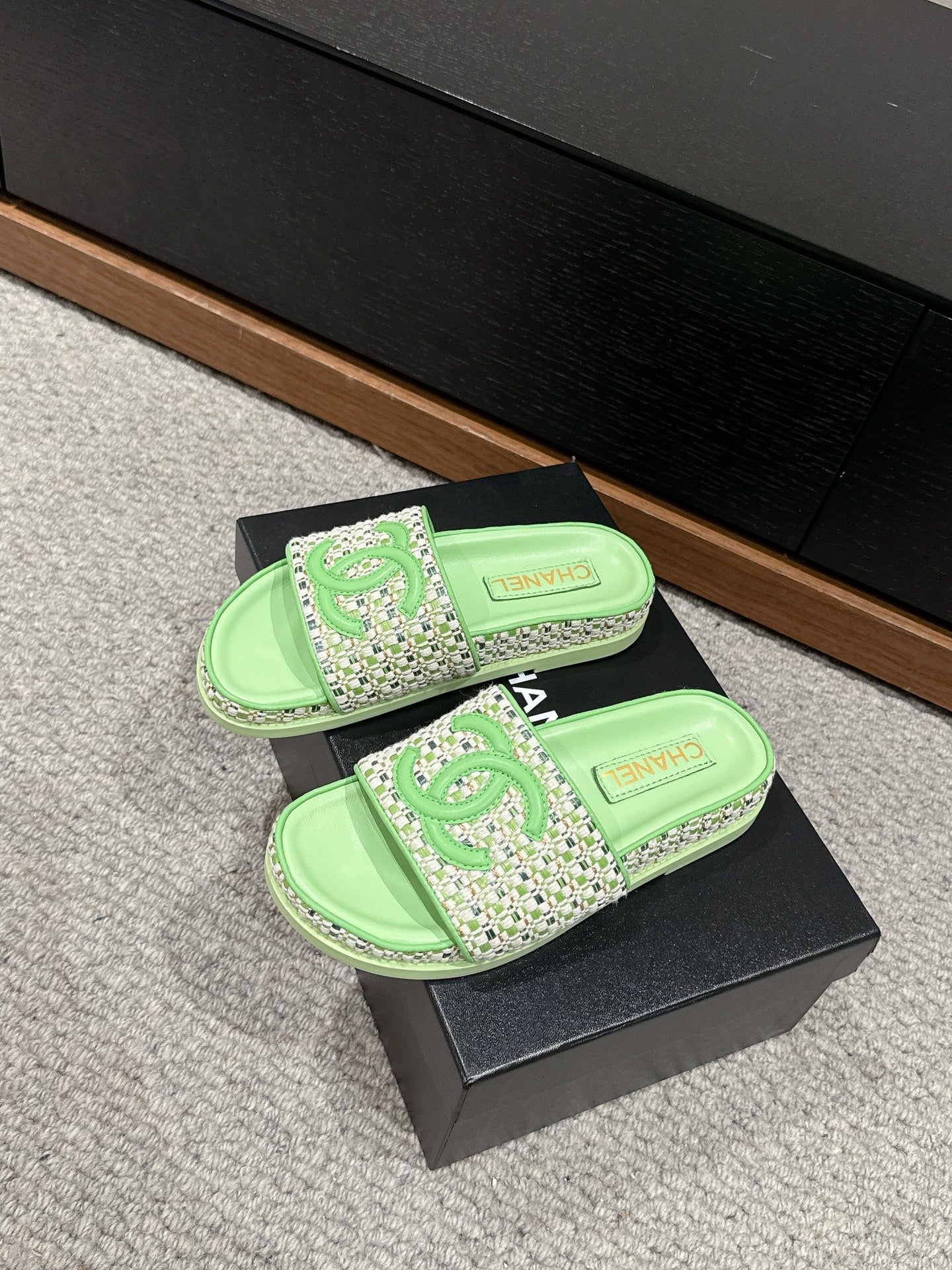 cc dad sandal mule matcha raffia canvas