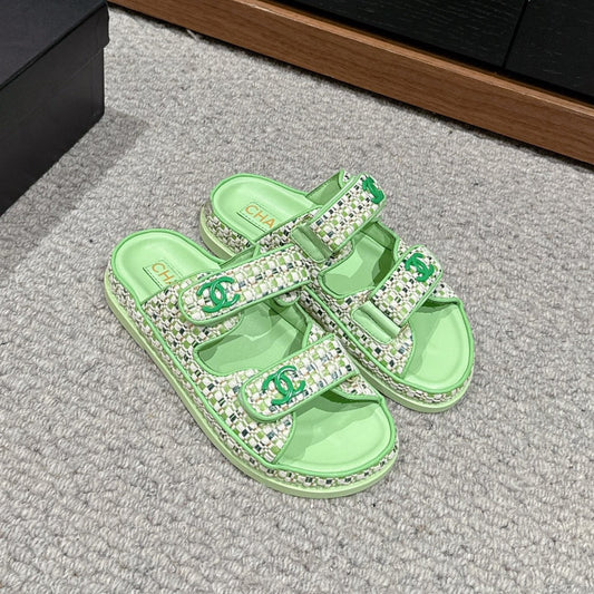 cc dad sandal mule matcha raffia canvas