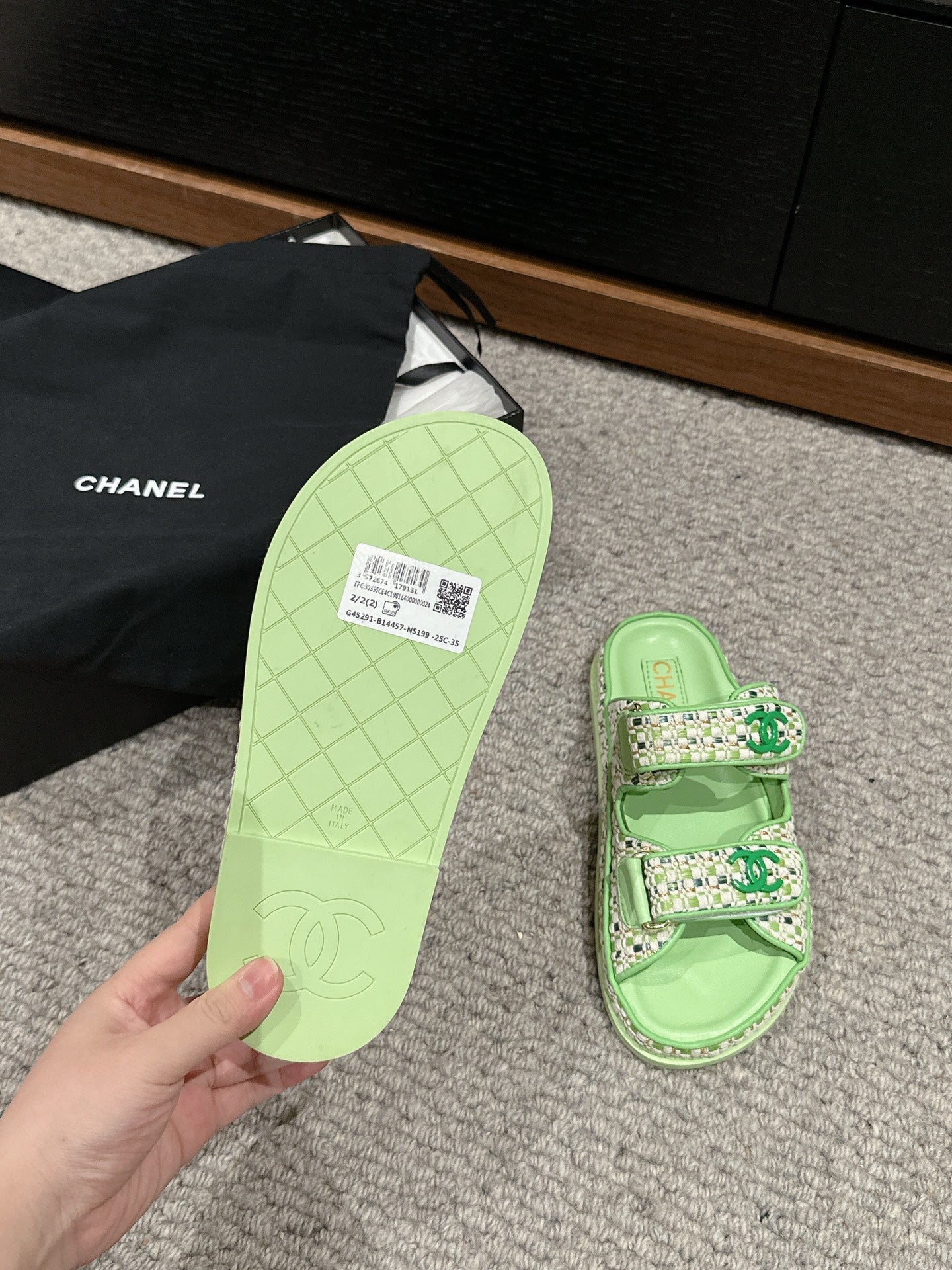 cc dad sandal mule matcha raffia canvas