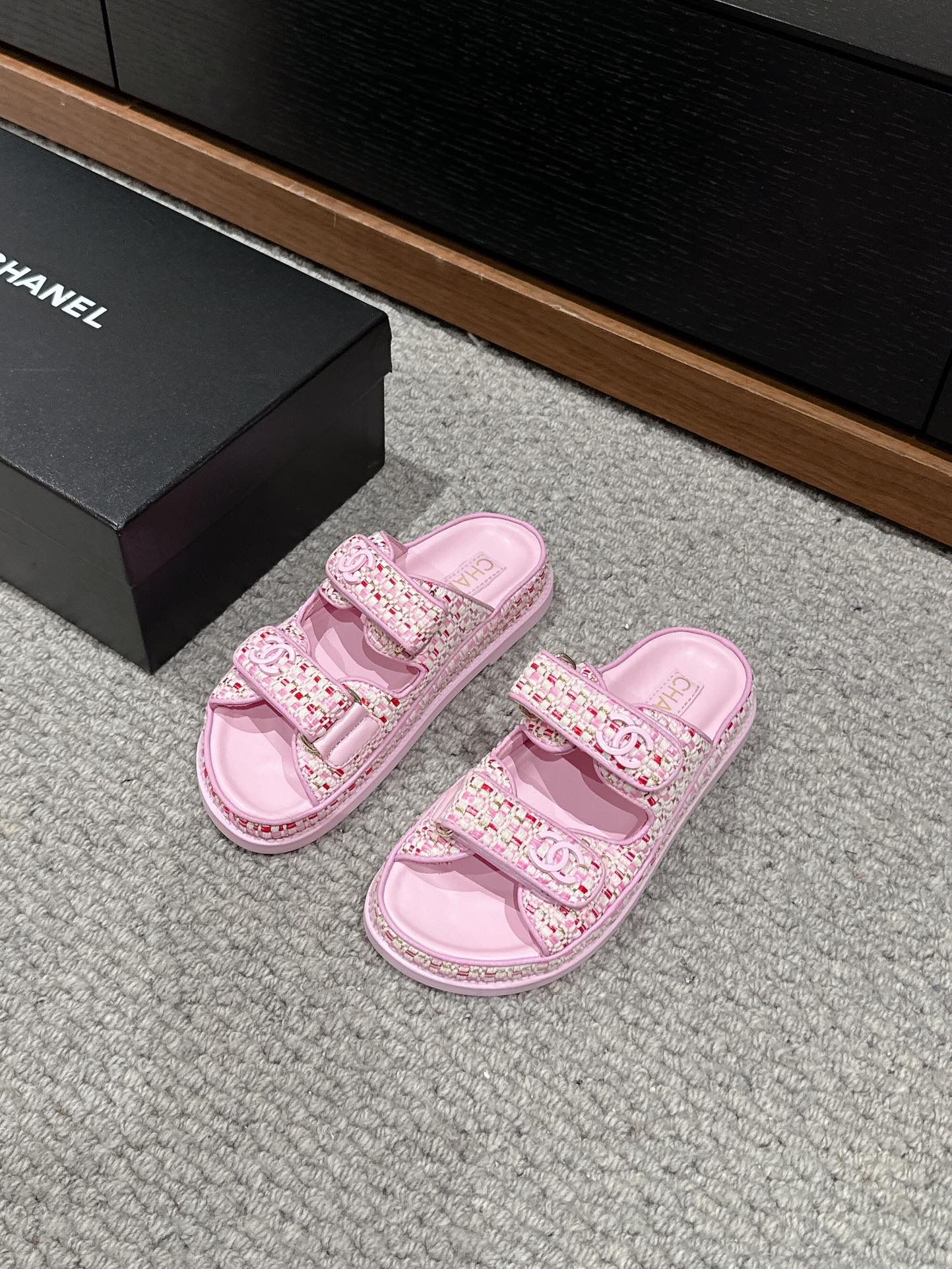 cc dad sandals mule pink raffia canvas