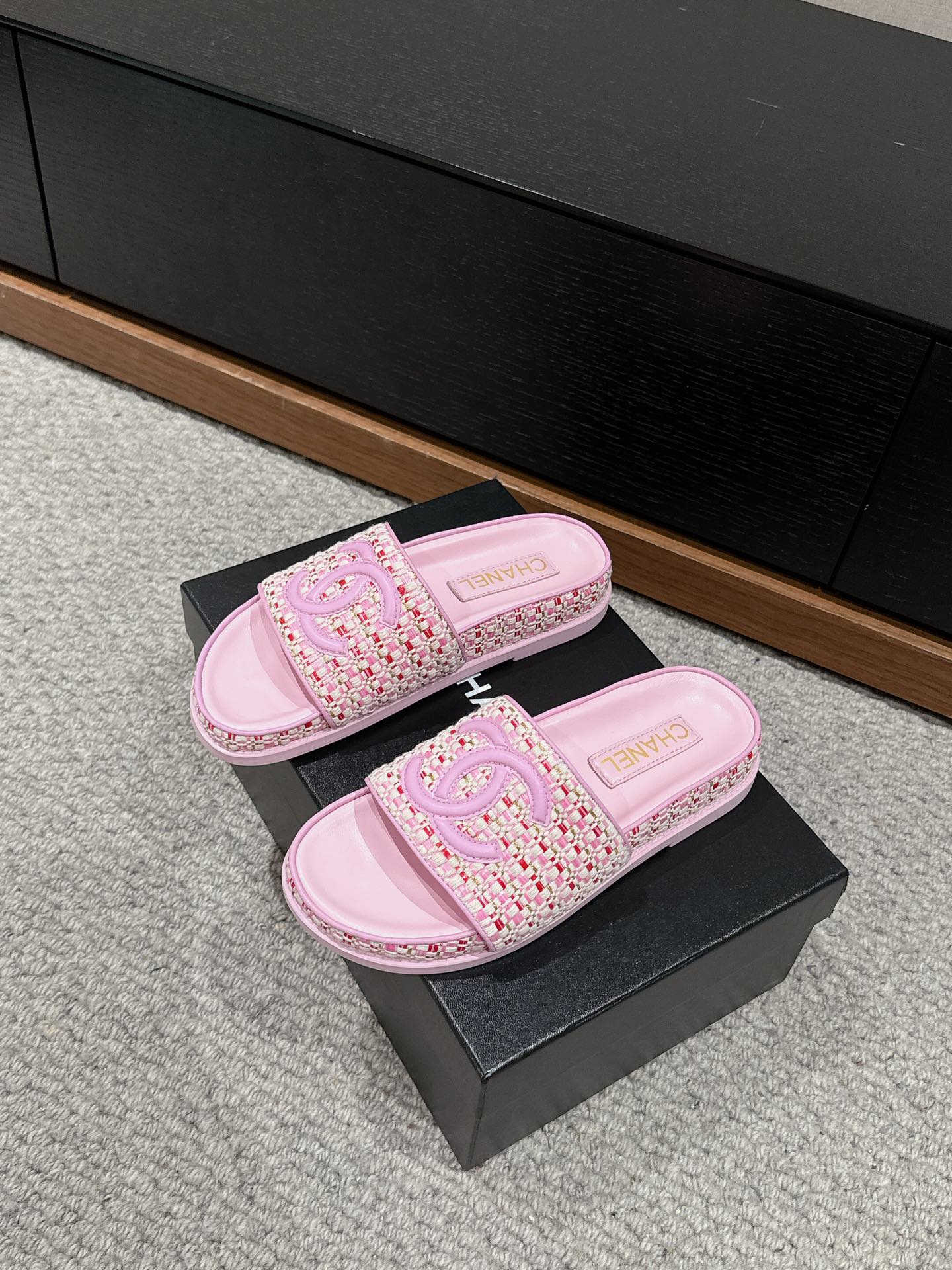 cc dad sandals mule pink raffia canvas