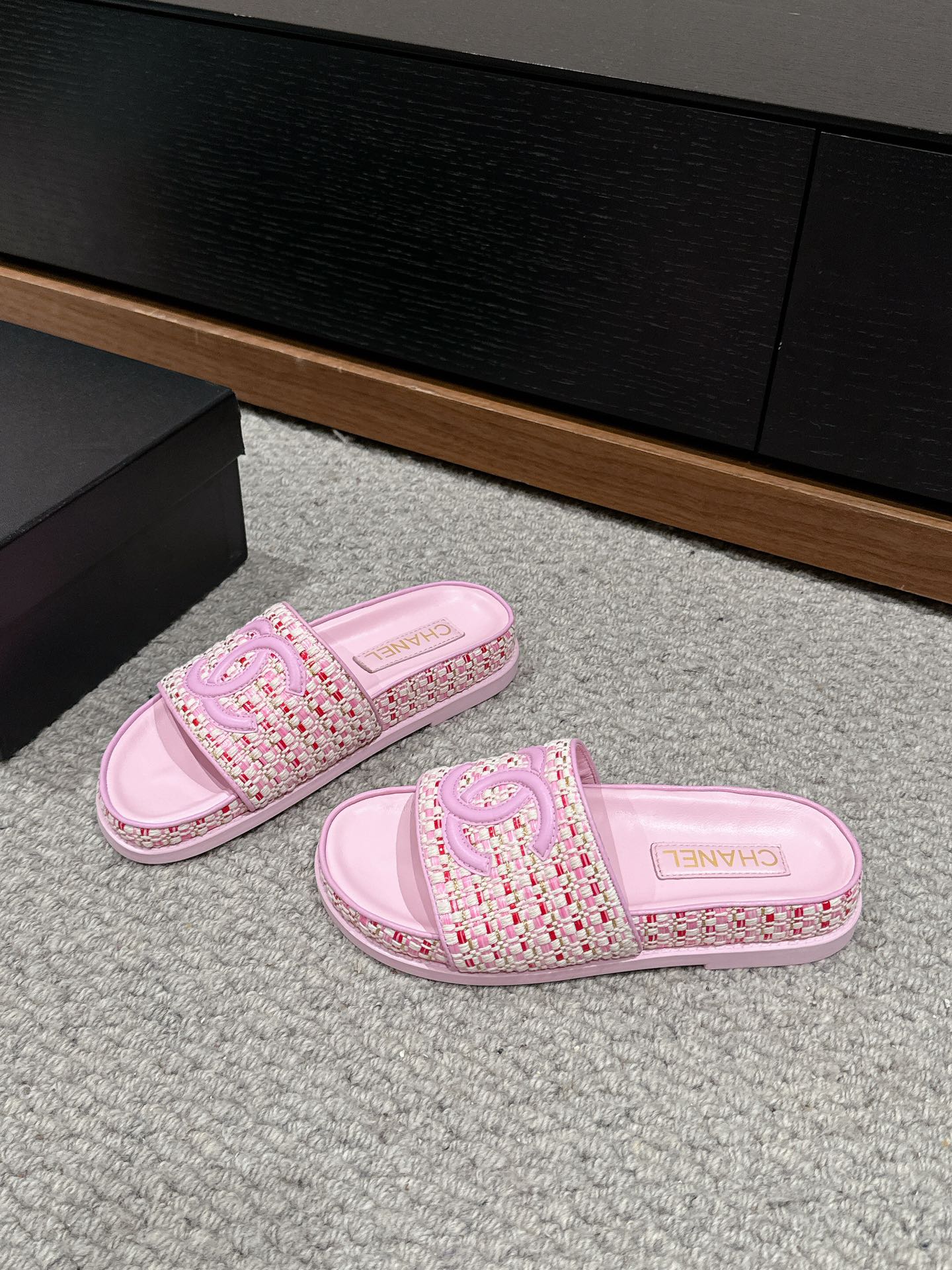 cc dad sandals mule pink raffia canvas