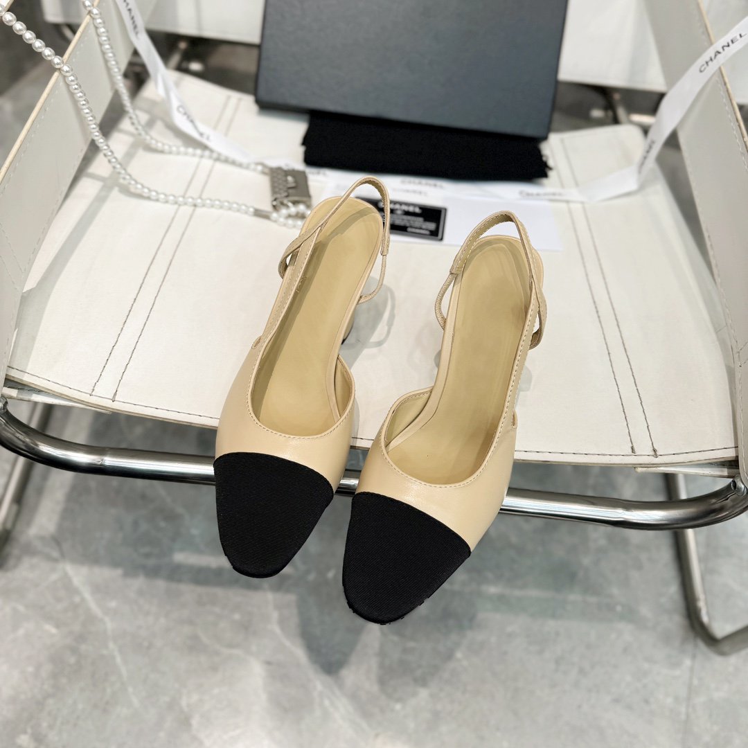 slingback 90 beige calfskin black grosgrain