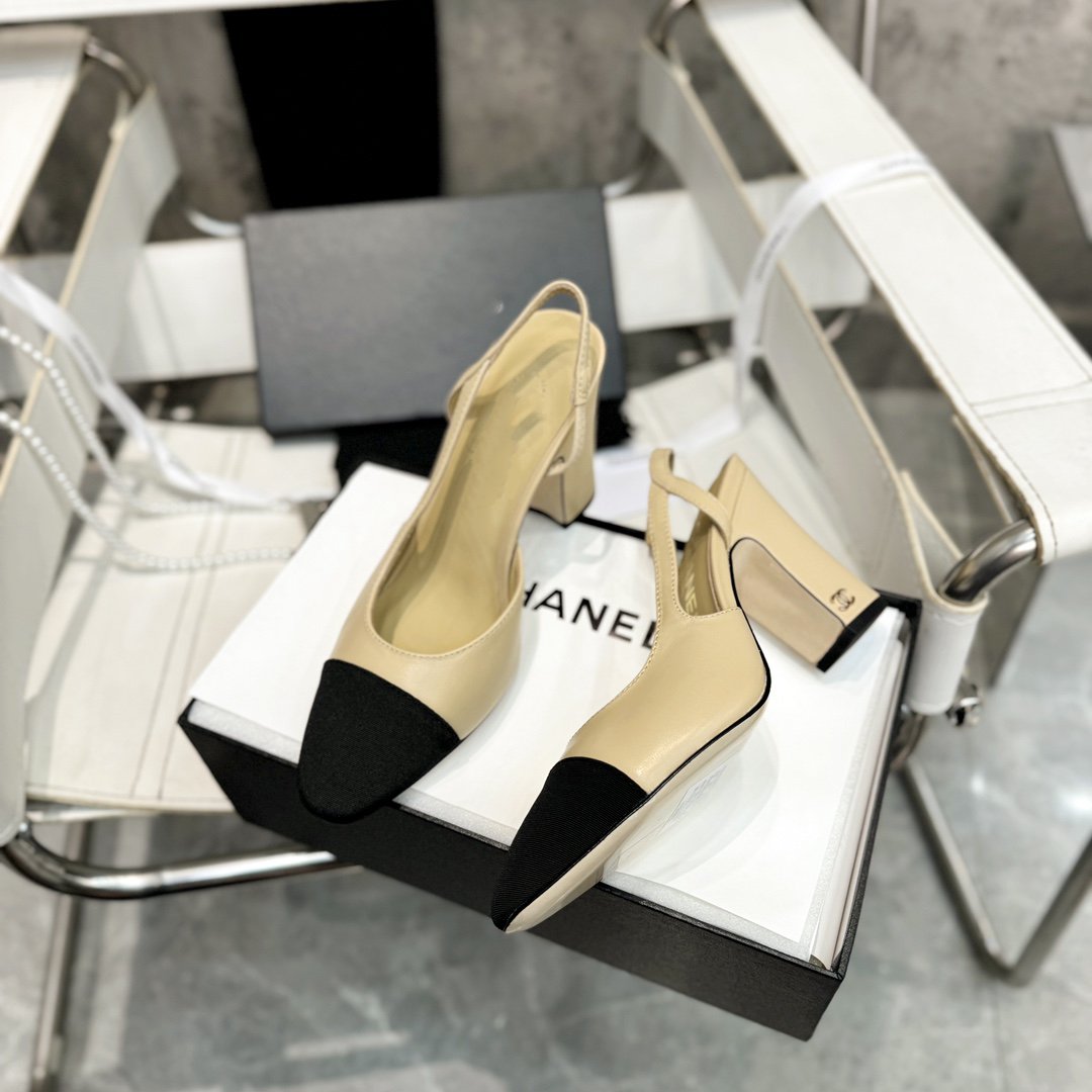 slingback 90 beige calfskin black grosgrain