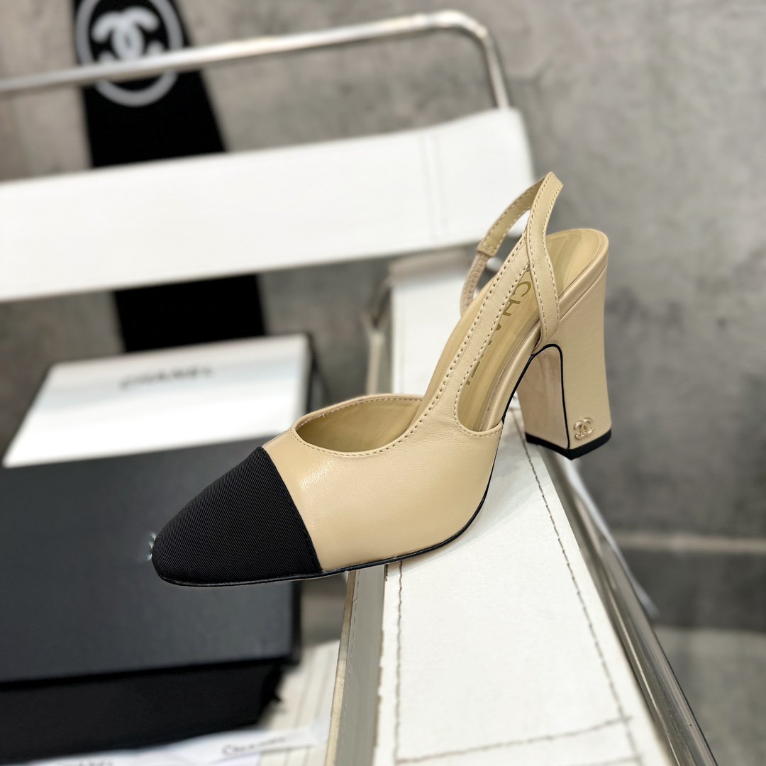 slingback 90 beige calfskin black grosgrain