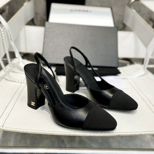 slingback 90 black calfskin grosgrain