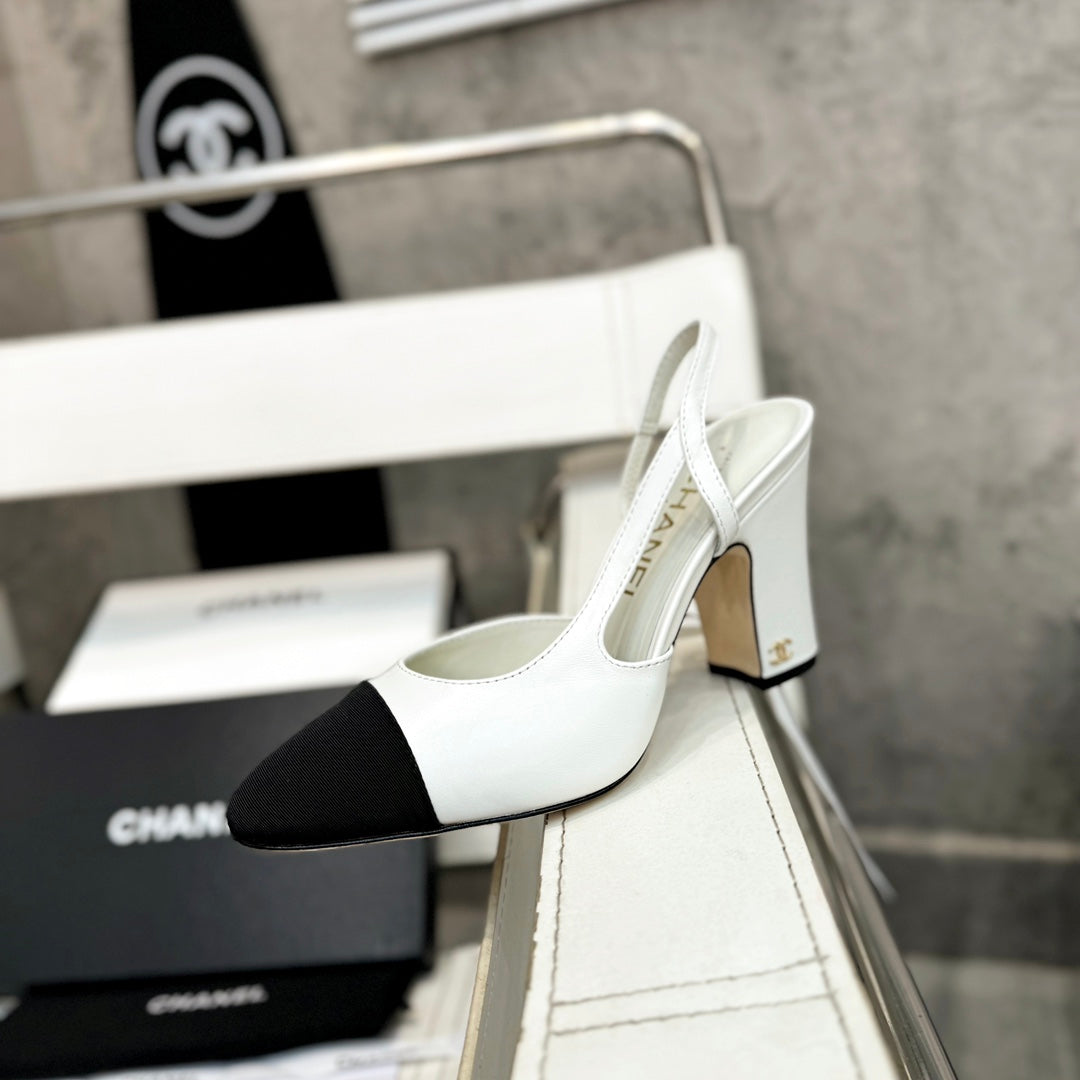 slingback 90 white calfskin black grosgrain