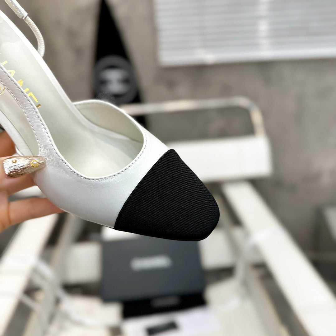 slingback 90 white calfskin black grosgrain