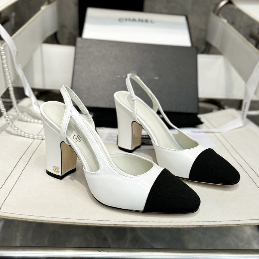 slingback 90 white calfskin black grosgrain