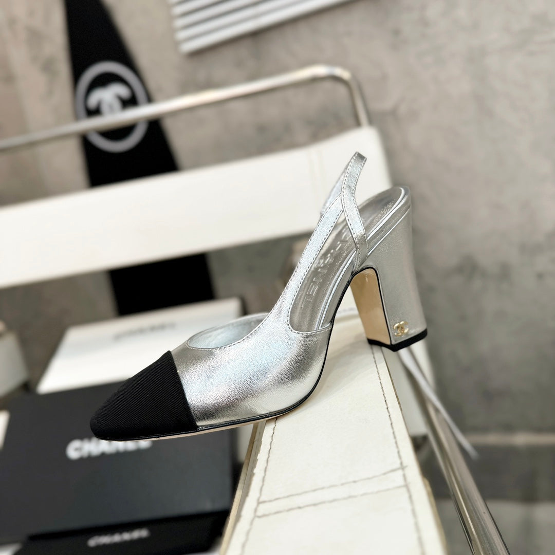 slingback 90 silver metalic lambskin