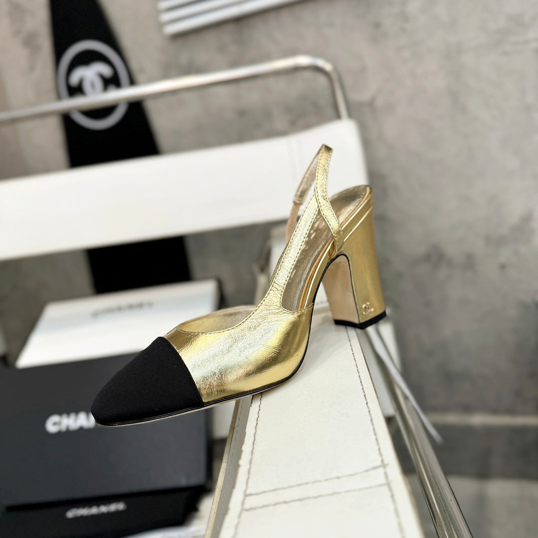 slingback 90 gold metalic lambskin