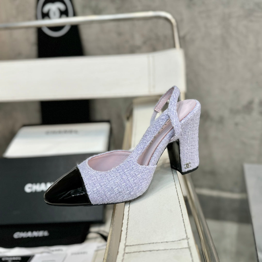 slingbacks 95 light violet tweed black patent calfskin