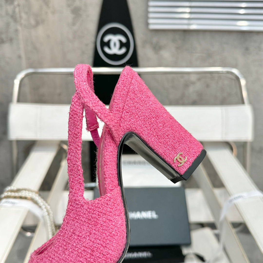 slingbacks 95 pink tweed black patent calfskin