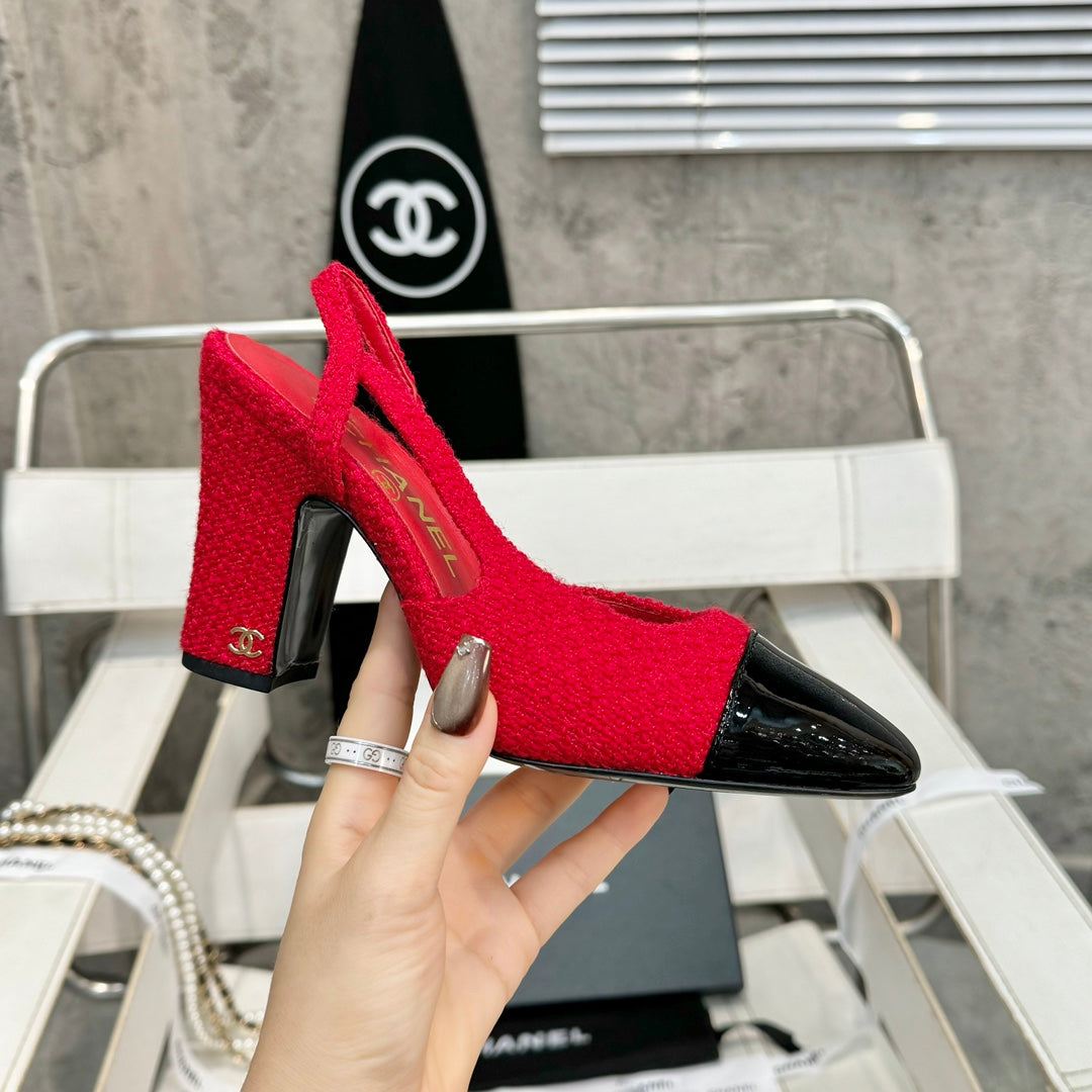 slingbacks 95 red tweed black patent calfskin