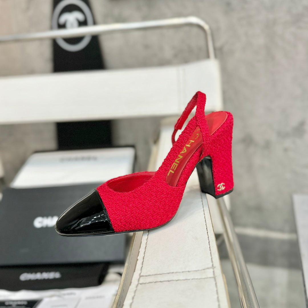 slingbacks 95 red tweed black patent calfskin