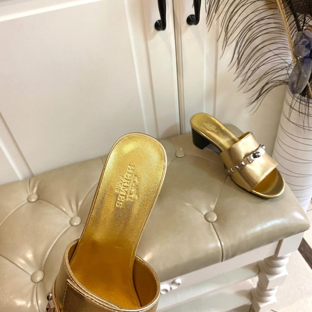 HM Giulia 50 Sandal Gold Metalic Calfskin