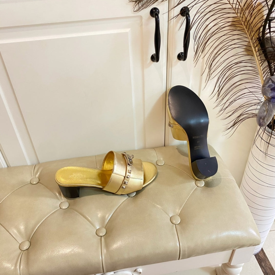 HM Giulia 50 Sandal Gold Metalic Calfskin