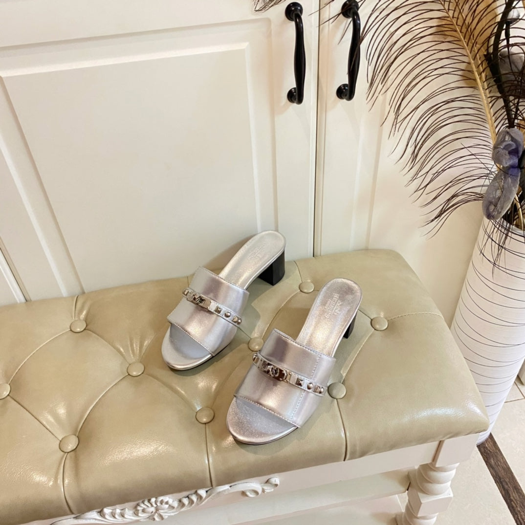 HM Giulia 50 Sandal Silver Metalic Calfskin