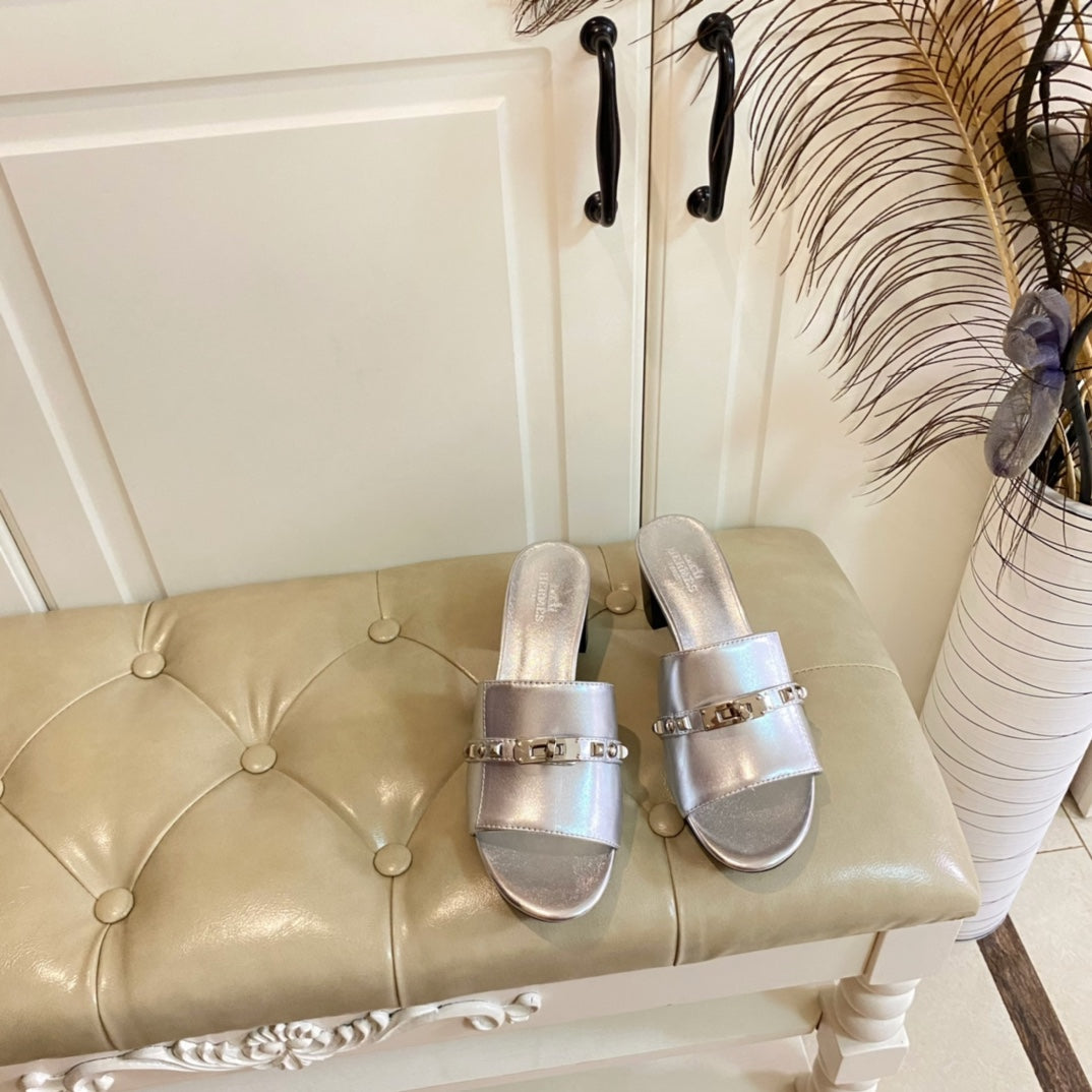 HM Giulia 50 Sandal Silver Metalic Calfskin