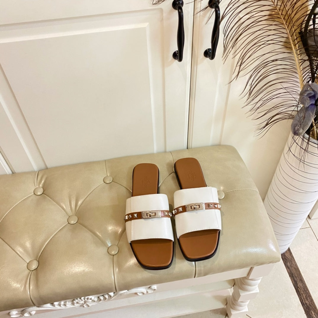 HM Giulia Sandal White Bronw Calfskin