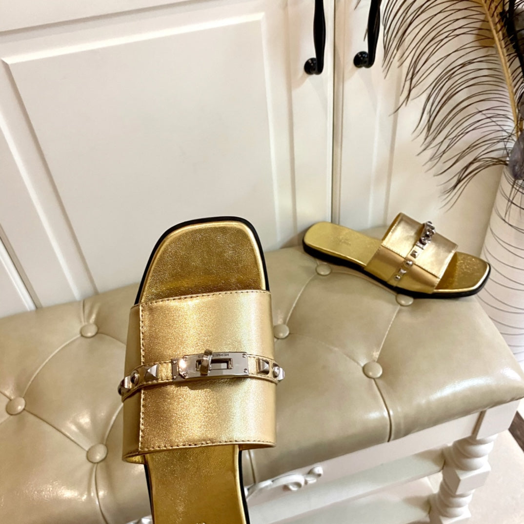 HM Giulia Sandal Gold Metalic Calfskin