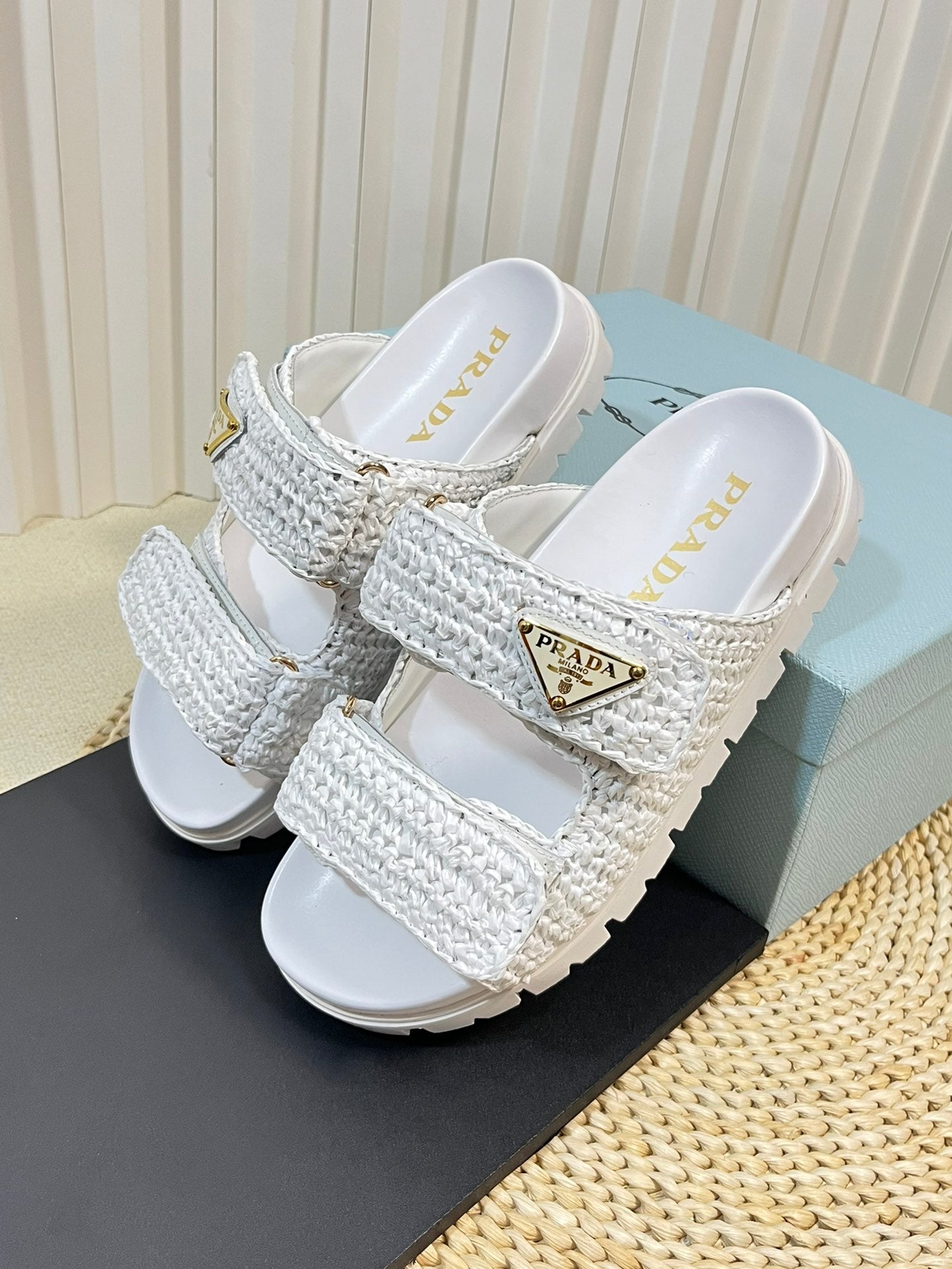 Pra Raffia Cork Slide 40 White