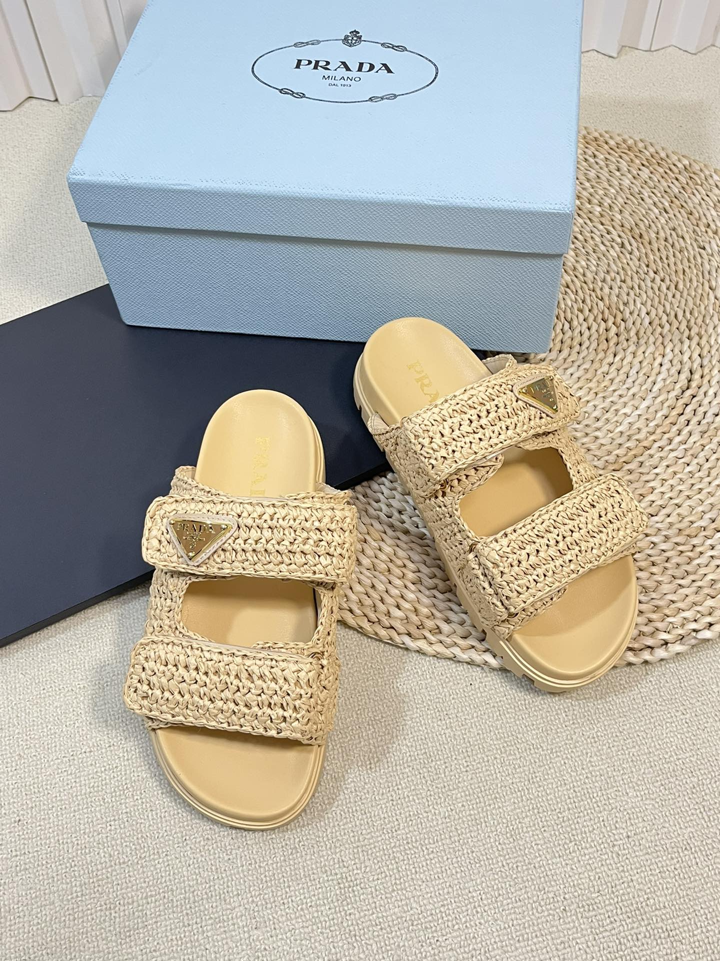 Pra Raffia Cork Slide 40 Beige