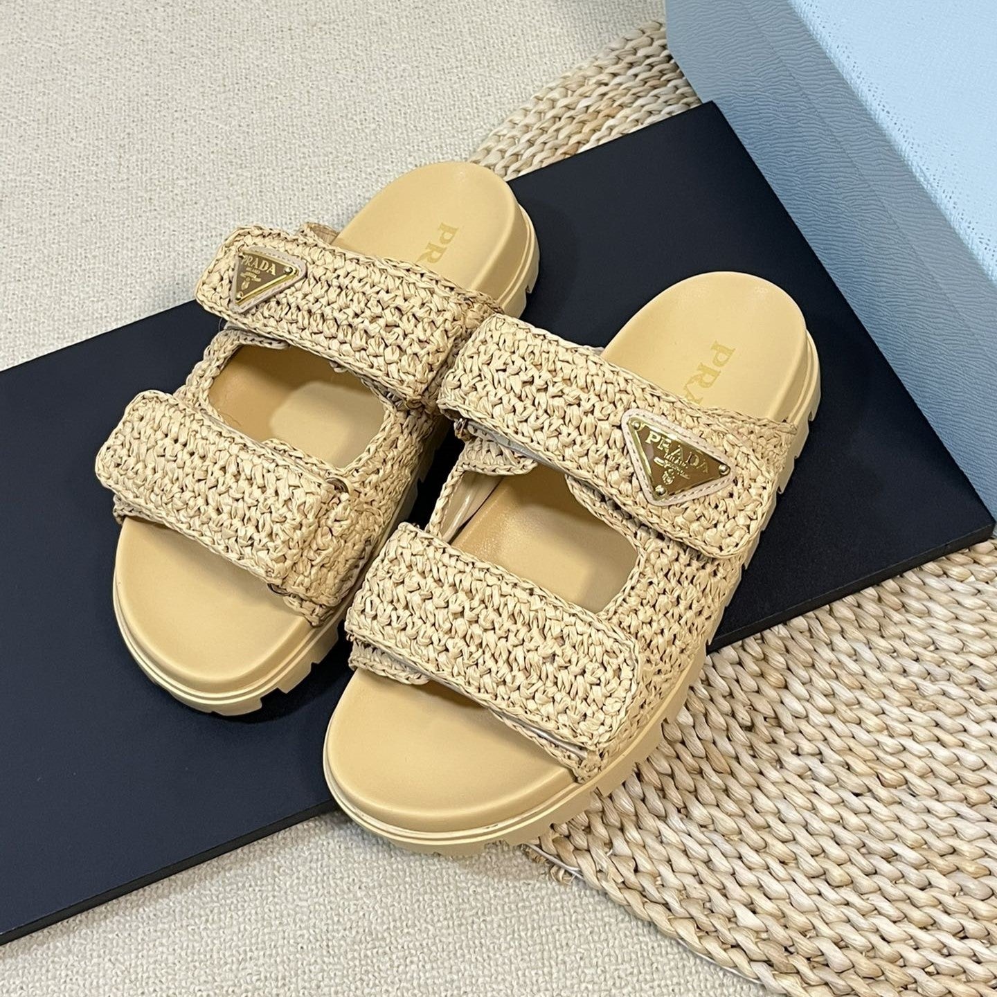 Pra Raffia Cork Slide 40 Beige