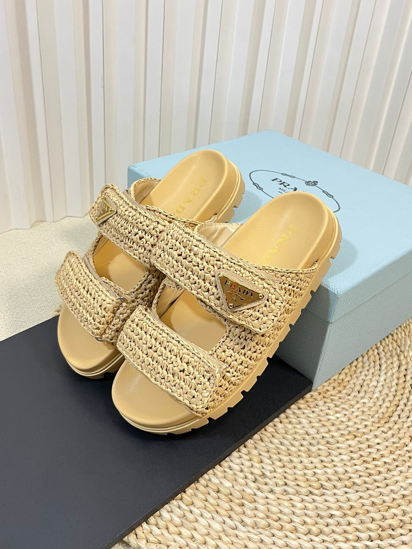 Pra Raffia Cork Slide 40 Beige