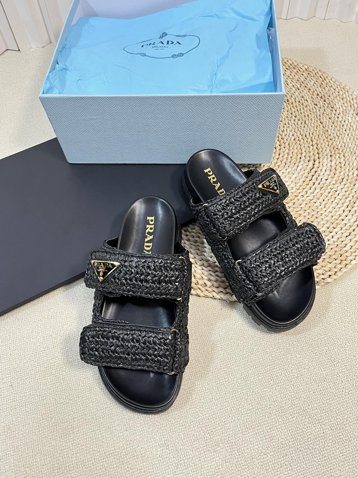 Pra Raffia Cork Slide 40 Black