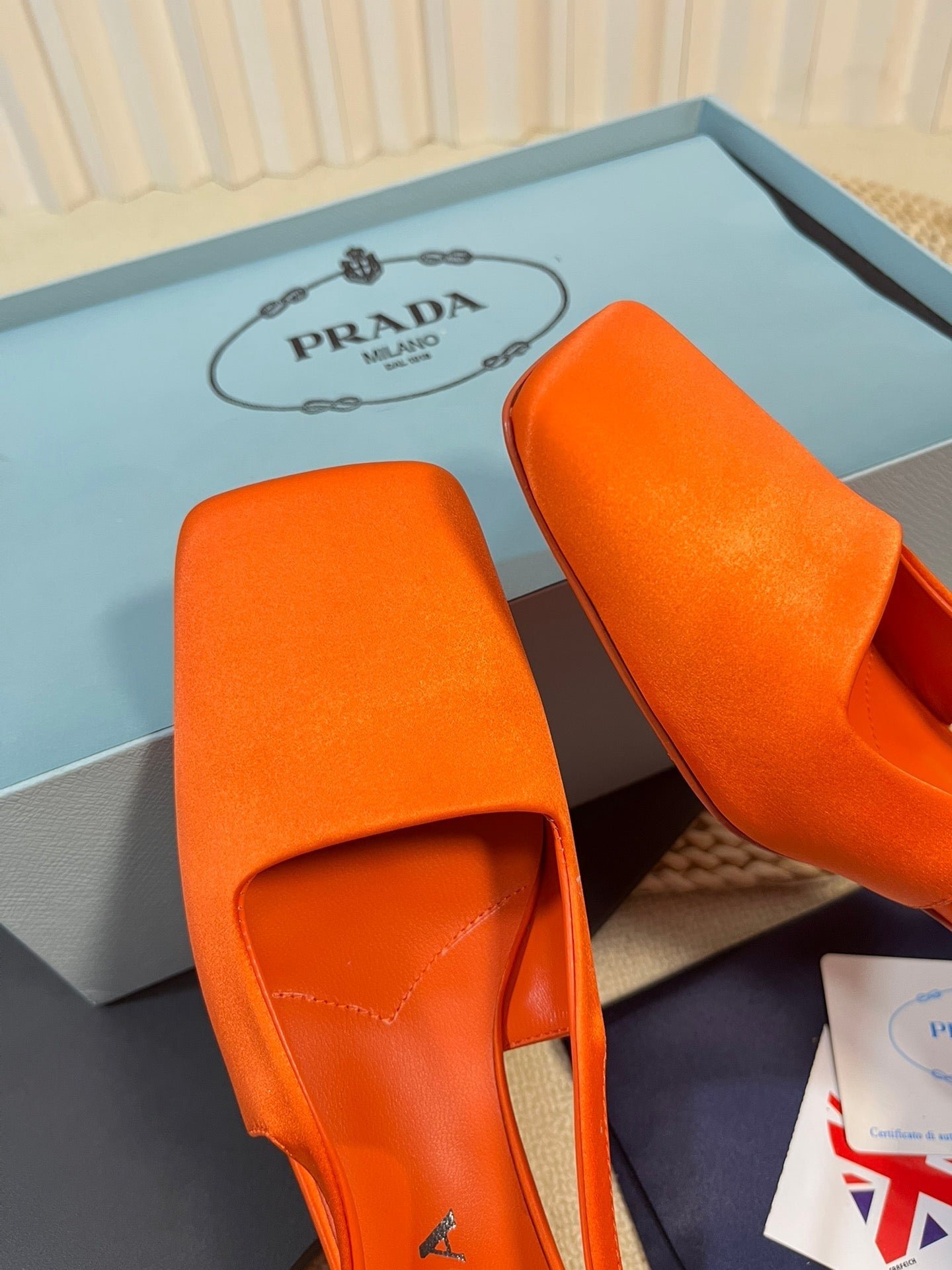 PRA SQUARE TOE SLINGBACK PUMPS BRIGHT ORANGE SATIN