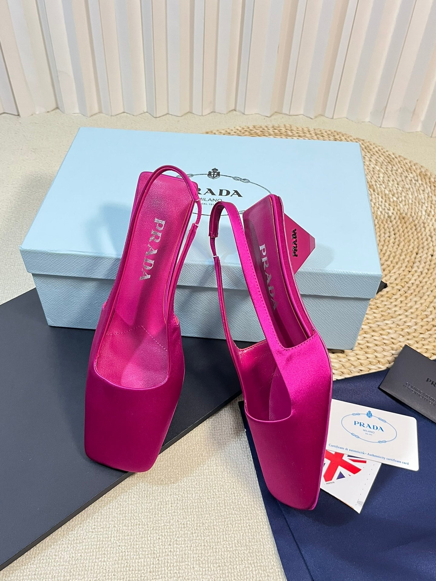 PRA SQUARE TOE SLINGBACK PUMPS BARBIE PINK SATIN