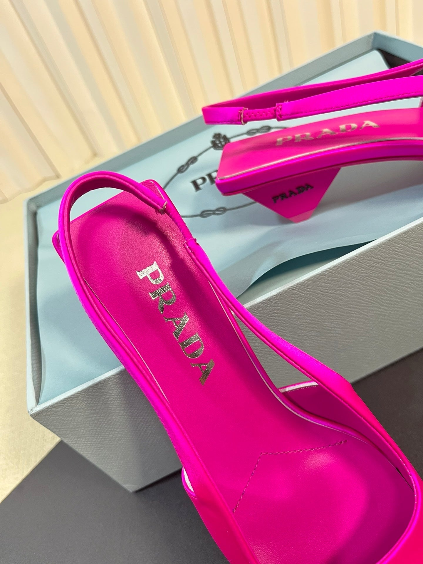 PRA SQUARE TOE SLINGBACK PUMPS BRIGHT PINK SATIN