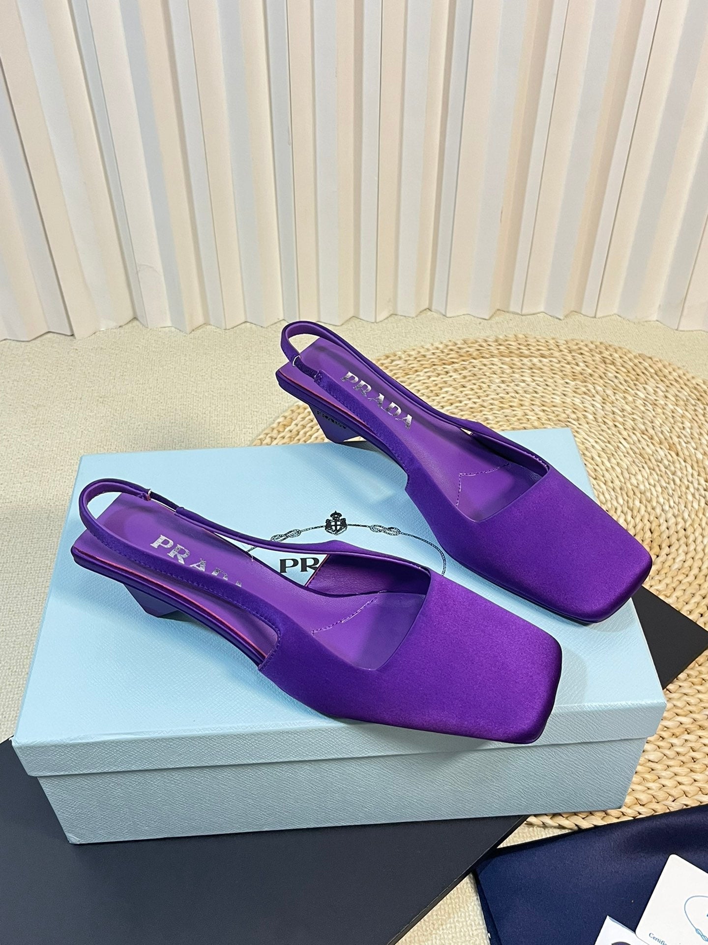 PRA SQUARE TOE SLINGBACK PUMPS VIOLET SATIN