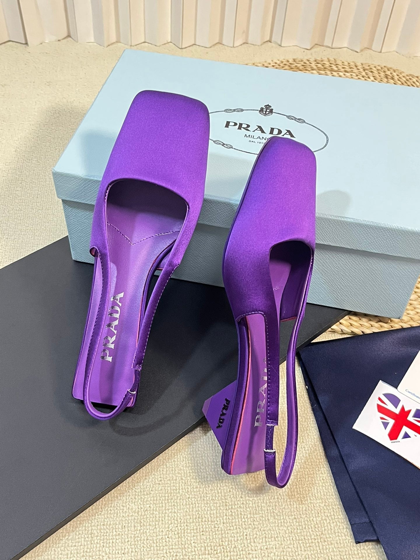 PRA SQUARE TOE SLINGBACK PUMPS VIOLET SATIN