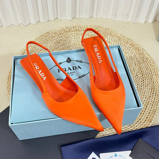 PRA POINTED TOE SLINGBACK PUMPS BRIGHT ORANGE SATIN