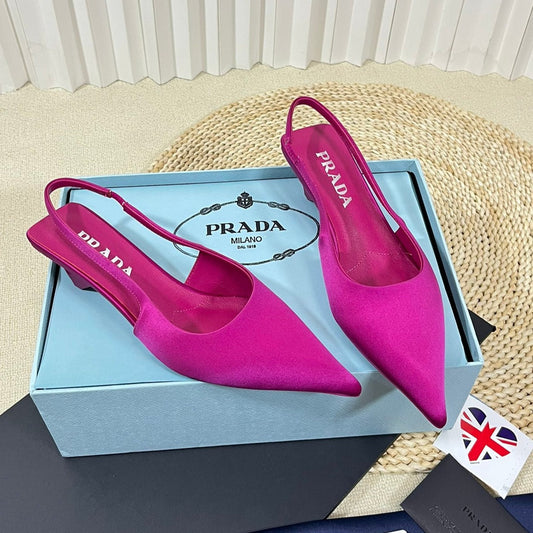 PRA POINTED TOE SLINGBACK PUMPS BRIGHT PINK SATIN