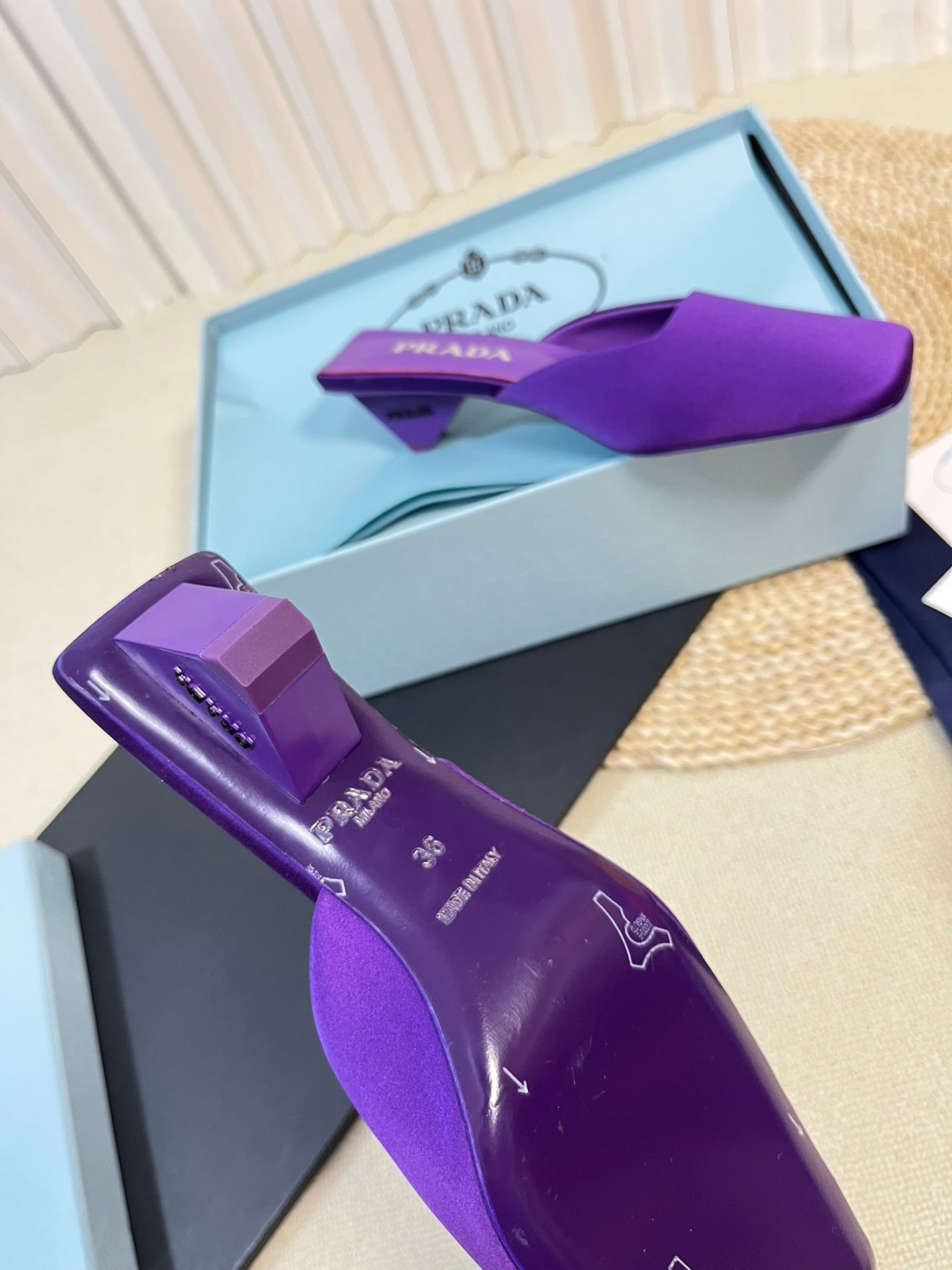 PRA SQUARE TOE MULES VIOLET SATIN