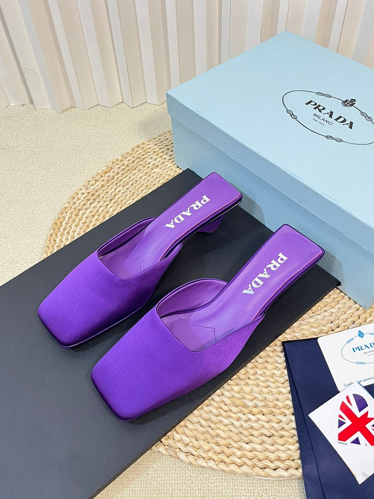 PRA SQUARE TOE MULES VIOLET SATIN