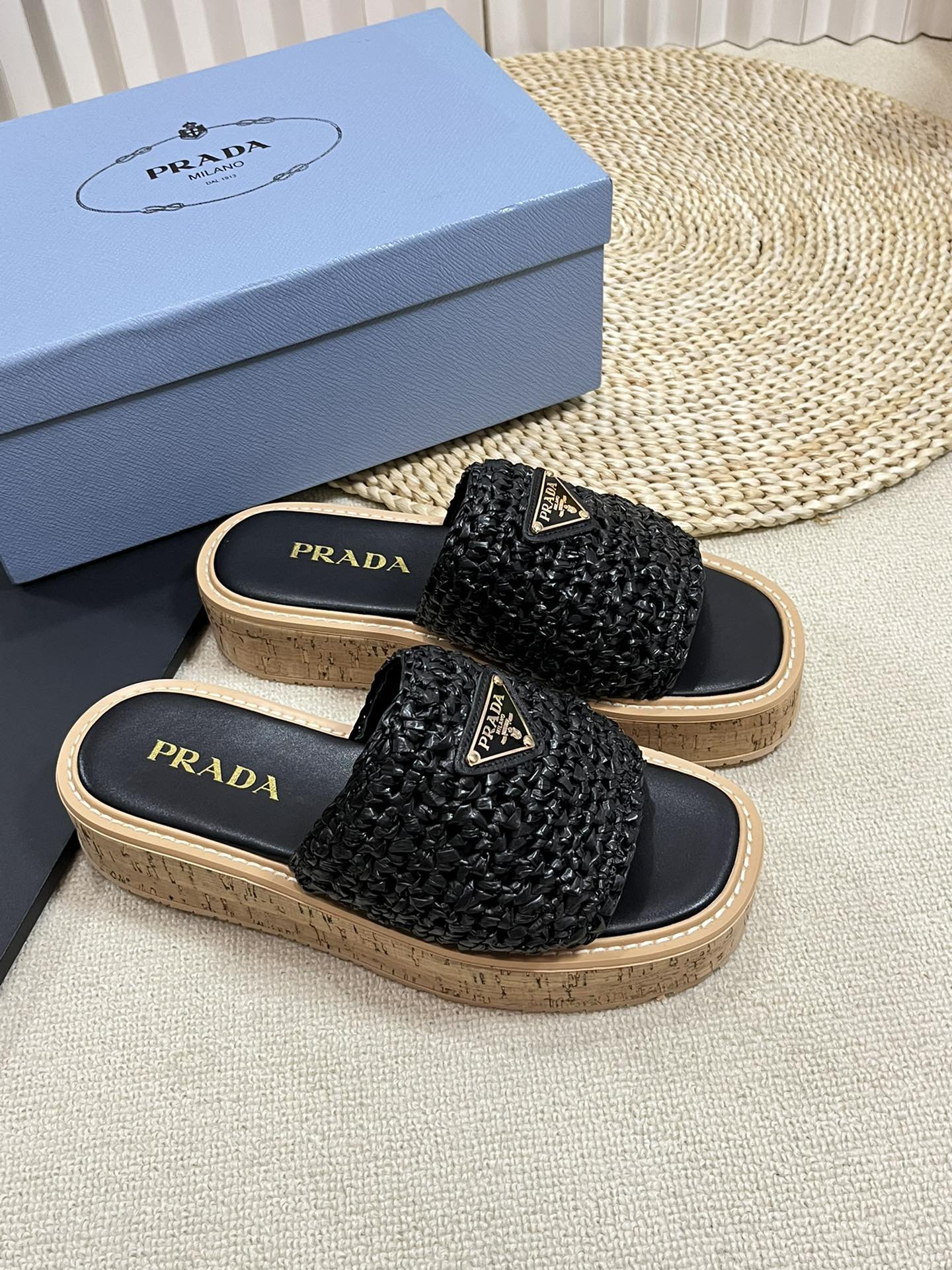 Crochet Flatform Slides 40 Lightweight Cork Sole Black