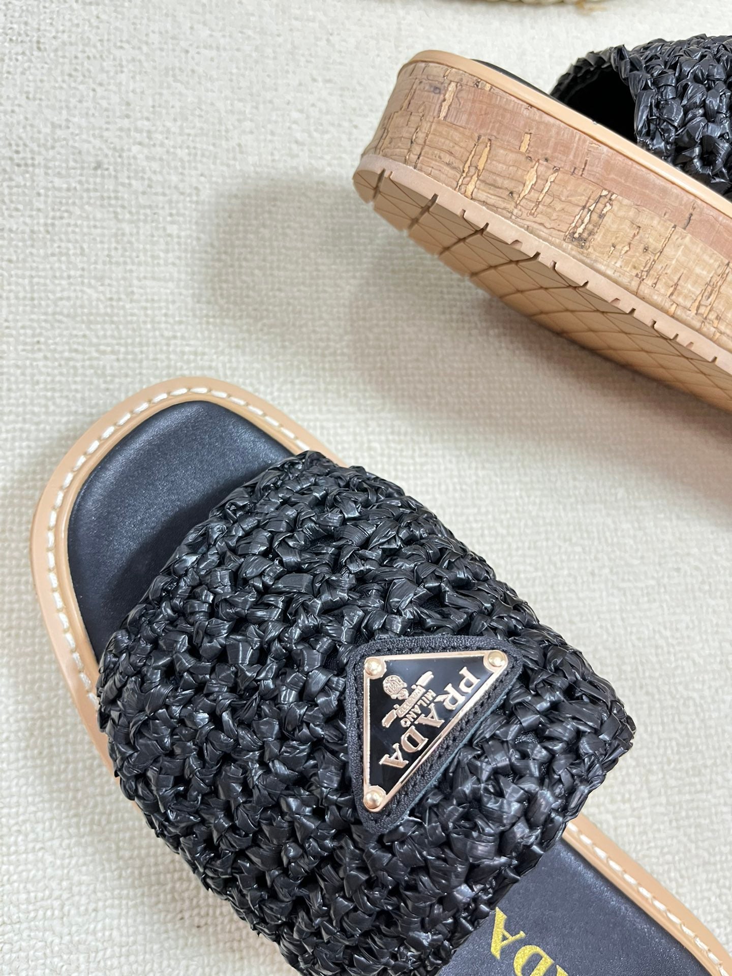 Crochet Flatform Slides 40 Lightweight Cork Sole Black